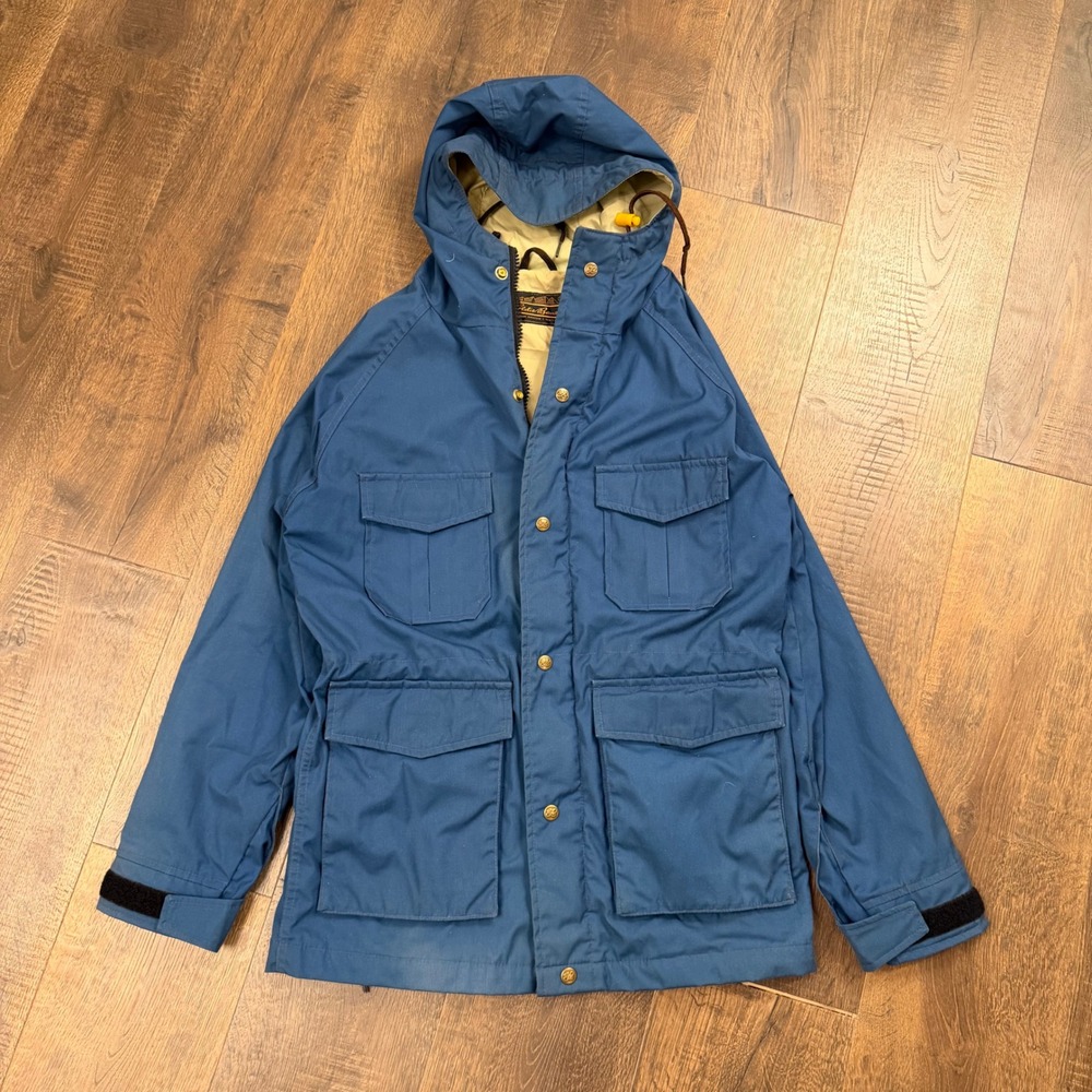 Vintage USA Eddie Bauer Men's S Blue Hooded Field Utility Outdoor Jacket 80s 90s